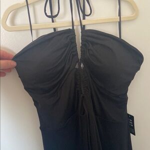 Elegant Black Ruched Halter Dress
